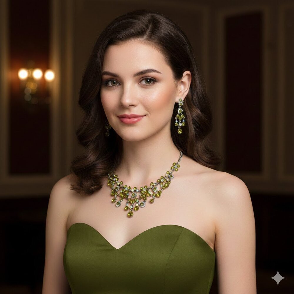 Olive Green Crystal Necklace Set